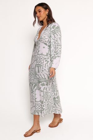 Kolby Long Sleeve Midi Dress – Sage Print