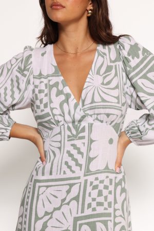 Kolby Long Sleeve Midi Dress – Sage Print