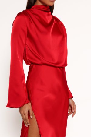 Kristyn Long Sleeve Midi Dress – Red