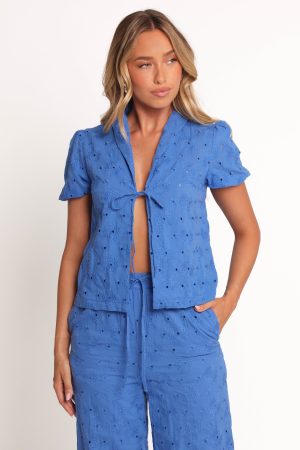 Ksenia Embroidered Tie Top – Cobalt