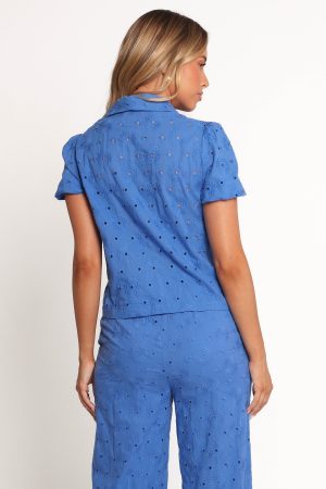 Ksenia Embroidered Tie Top – Cobalt