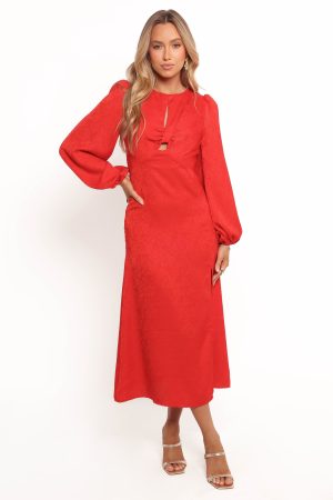 Laine Long Sleeve Midi Dress – Red
