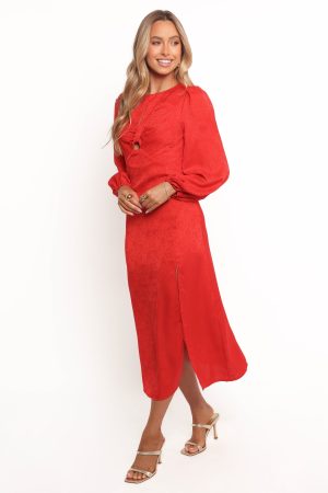 Laine Long Sleeve Midi Dress – Red