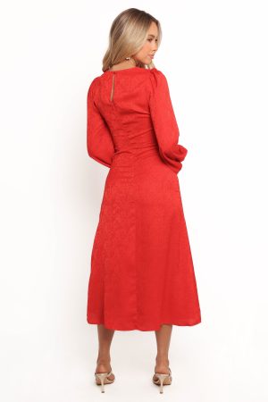 Laine Long Sleeve Midi Dress – Red