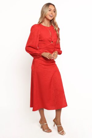 Laine Long Sleeve Midi Dress – Red