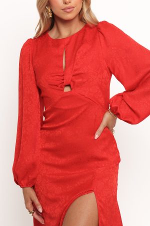 Laine Long Sleeve Midi Dress – Red