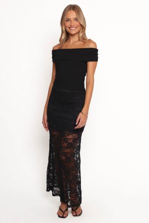 Laken Sheer Lace Maxi Skirt – Black