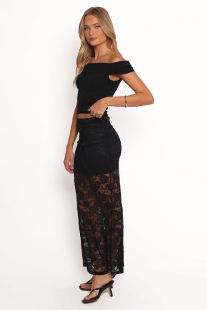 Laken Sheer Lace Maxi Skirt – Black