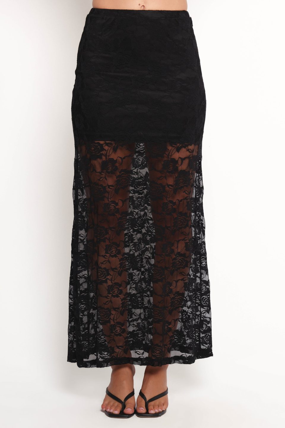 Laken Sheer Lace Maxi Skirt - Black