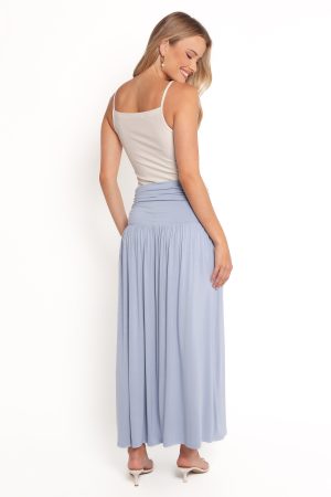 Lavia Ruched Knit Maxi Skirt – Soft Blue