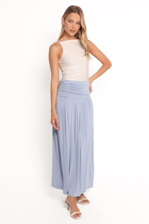Lavia Ruched Knit Maxi Skirt – Soft Blue