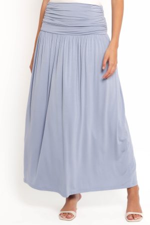 Lavia Ruched Knit Maxi Skirt – Soft Blue