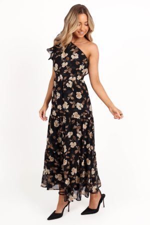 Layley One Shoulder Maxi Dress – Black Floral