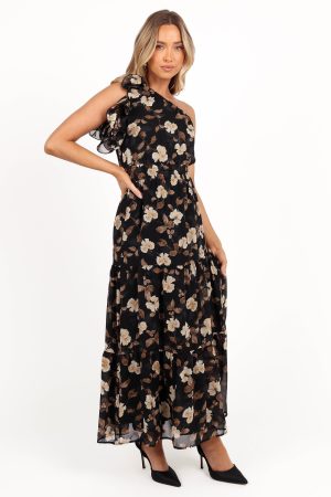 Layley One Shoulder Maxi Dress – Black Floral