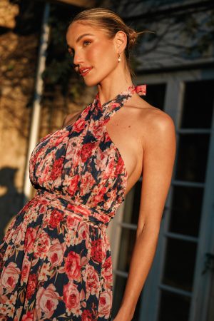 Lennon Halterneck Maxi Dress – Navy Floral