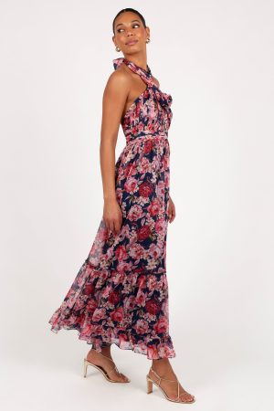 Lennon Halterneck Maxi Dress – Navy Floral