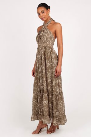 Lennon Halterneck Maxi Dress – Olive Floral