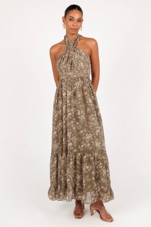 Lennon Halterneck Maxi Dress – Olive Floral