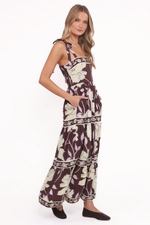 Leonor Maxi Dress – Yellow Brown Floral