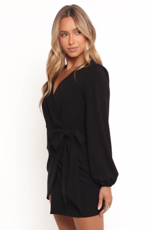 Lilian Long Sleeve Wrap Mini Dress – Black