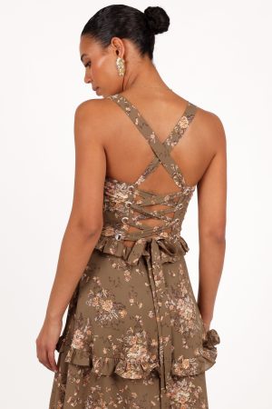 Lillee Tiered Maxi Dress – Olive Print