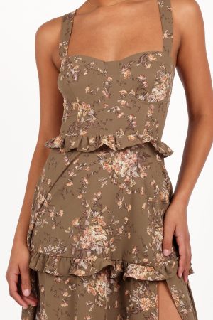 Lillee Tiered Maxi Dress – Olive Print