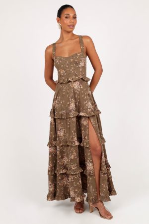 Lillee Tiered Maxi Dress – Olive Print