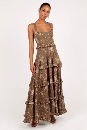 Lillee Tiered Maxi Dress – Olive Print