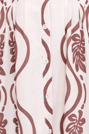 Lira Long Sleeve Midi Dress – Brown Print