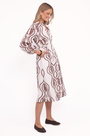 Lira Long Sleeve Midi Dress – Brown Print