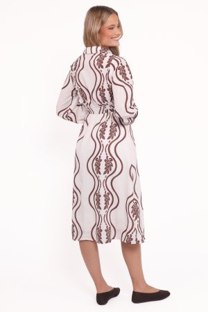 Lira Long Sleeve Midi Dress – Brown Print