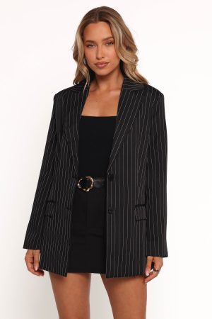 Livia Striped Blazer – Black