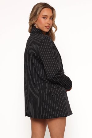 Livia Striped Blazer – Black