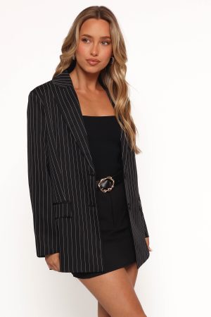 Livia Striped Blazer – Black