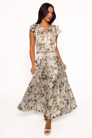 Lizzie Midi Dress – Cream Floral