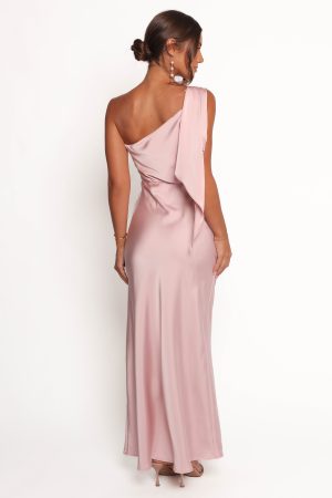 Lolana Draped One Shoulder Dress – Pale Pink