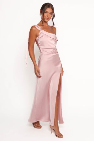 Lolana Draped One Shoulder Dress – Pale Pink