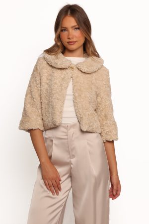 Lucie Faux Fur Crop Jacket – Cream