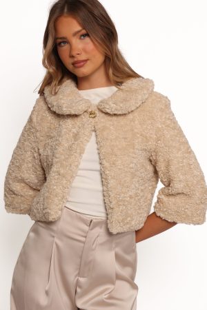 Lucie Faux Fur Crop Jacket – Cream
