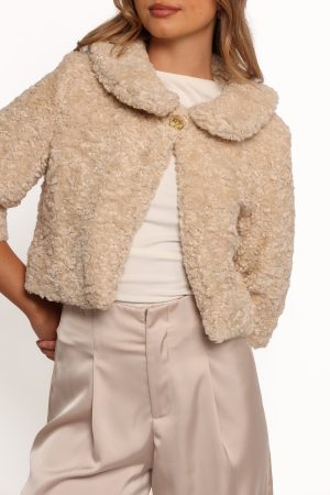Lucie Faux Fur Crop Jacket – Cream