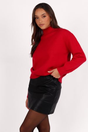 Luda Mockneck Knit Sweater – Red