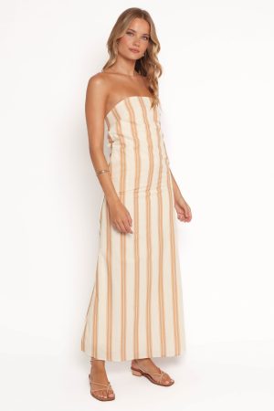 Luisa Midi Dress – Brown Stripe