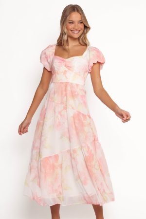 Lumis Midi Dress – Peach Floral
