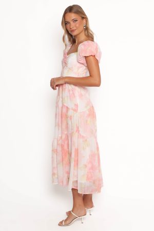 Lumis Midi Dress – Peach Floral