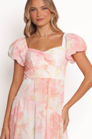 Lumis Midi Dress – Peach Floral