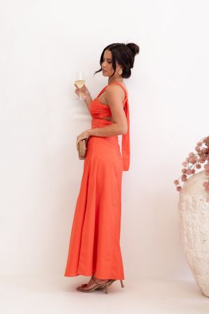 Luna One Shoulder Maxi Dress – Tangerine