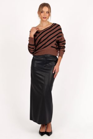 Lynette Criss Cross Stripe Sweater – Black/Tan
