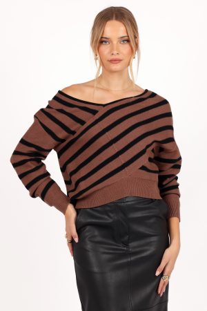 Lynette Criss Cross Stripe Sweater – Black/Tan