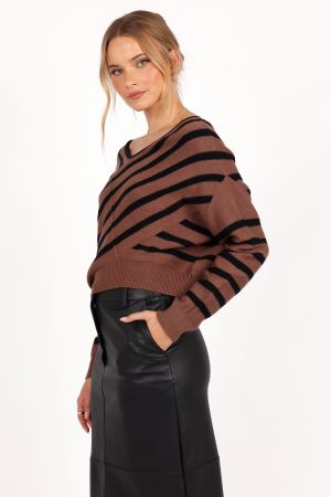 Lynette Criss Cross Stripe Sweater – Black/Tan
