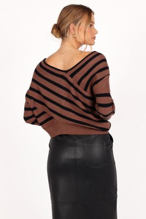 Lynette Criss Cross Stripe Sweater – Black/Tan